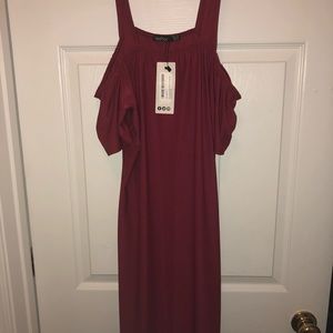 Cold shoulder red midi dress
